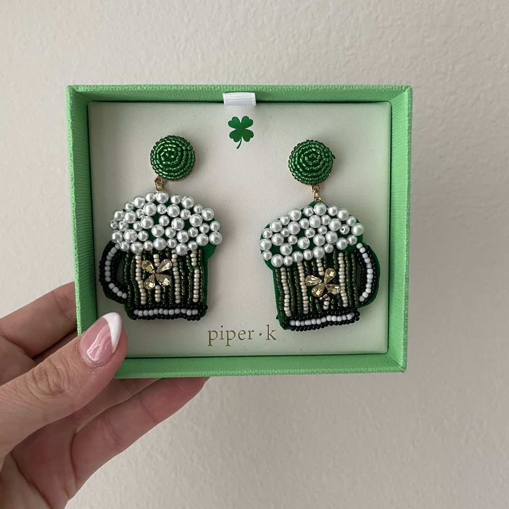 Nwt Piper K St Paddys Day Beaded Beer Mug Earrings 30$